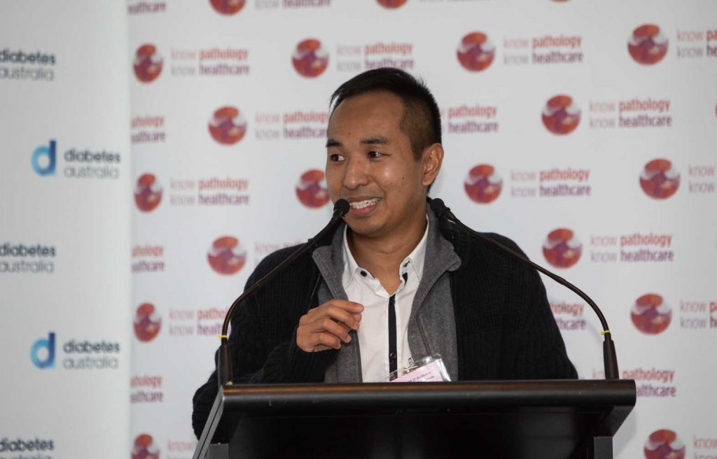 Diabetes educator Jaybee spoke of his experience to an audience of politicians