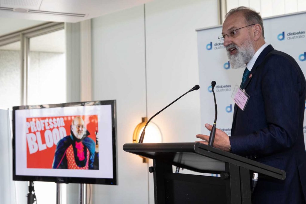 Ken Sikaris speaking at a Pathology Awareness Australia event on diabetes at Parliament House